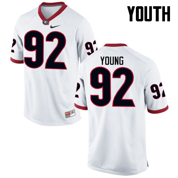 Youth Georgia Bulldogs #92 Justin Young College Football Jerseys-White - Click Image to Close
